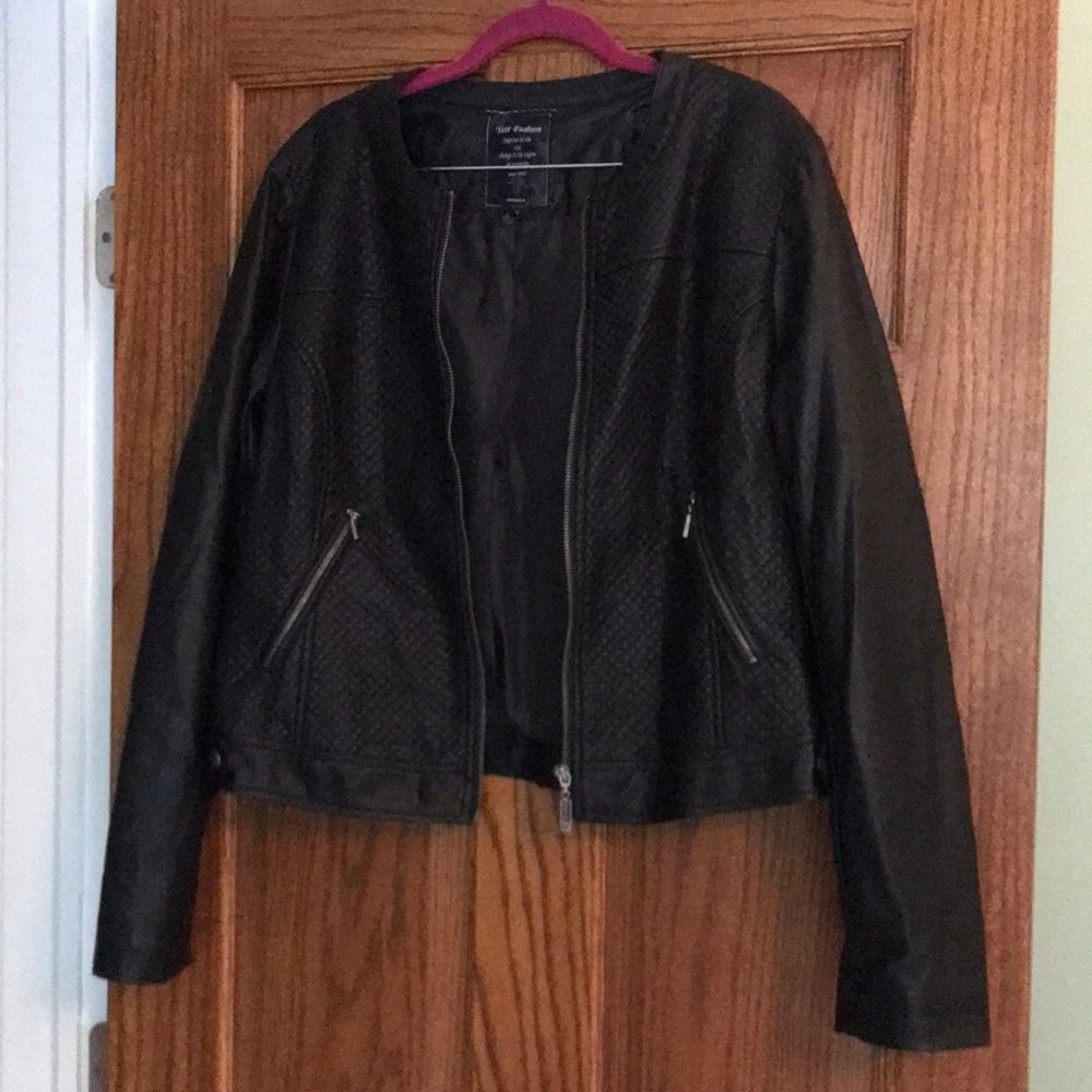 Black Faux Leather Moto Style Jacket, 12-14